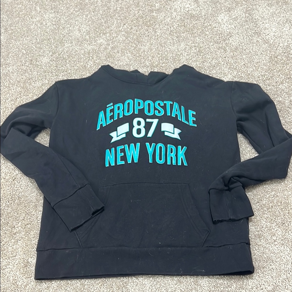 Aeropostale Black Sweatshirt Hoodie with Blue Print